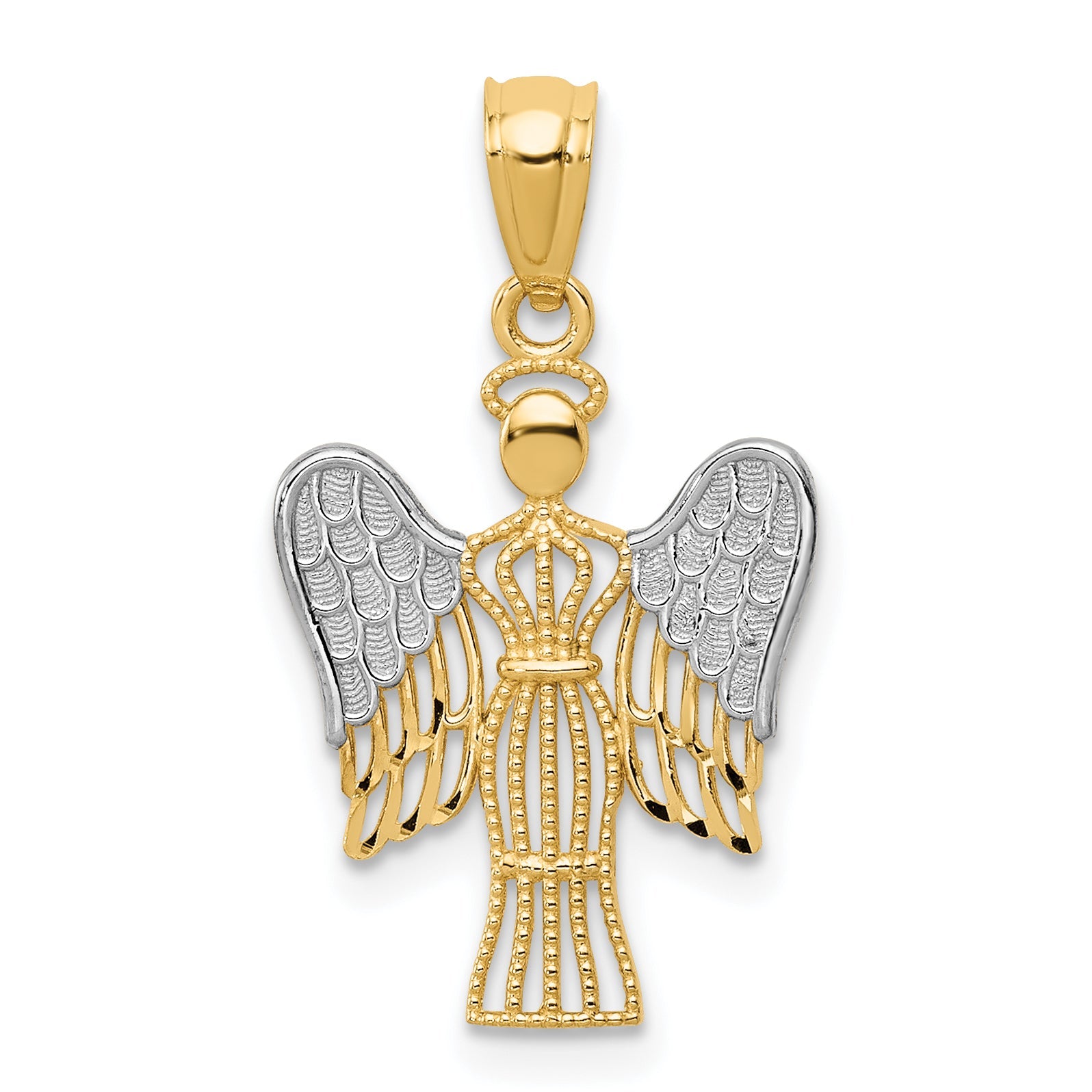 14K Yellow & Rhodium W/Rhodium Angel Pendant