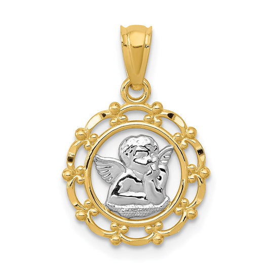 14K Yellow & Rhodium W/Rhodium Framed Cherub Pendant