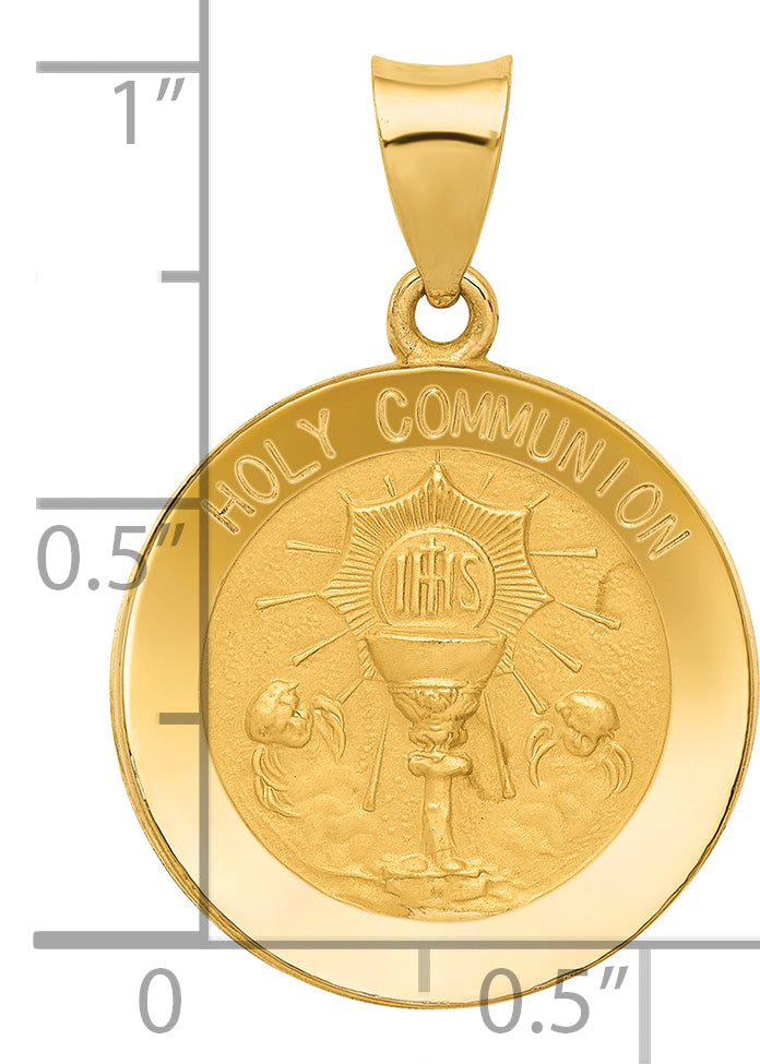 14K Yellow Gold Holy Communion Medal Hollow Pendant
