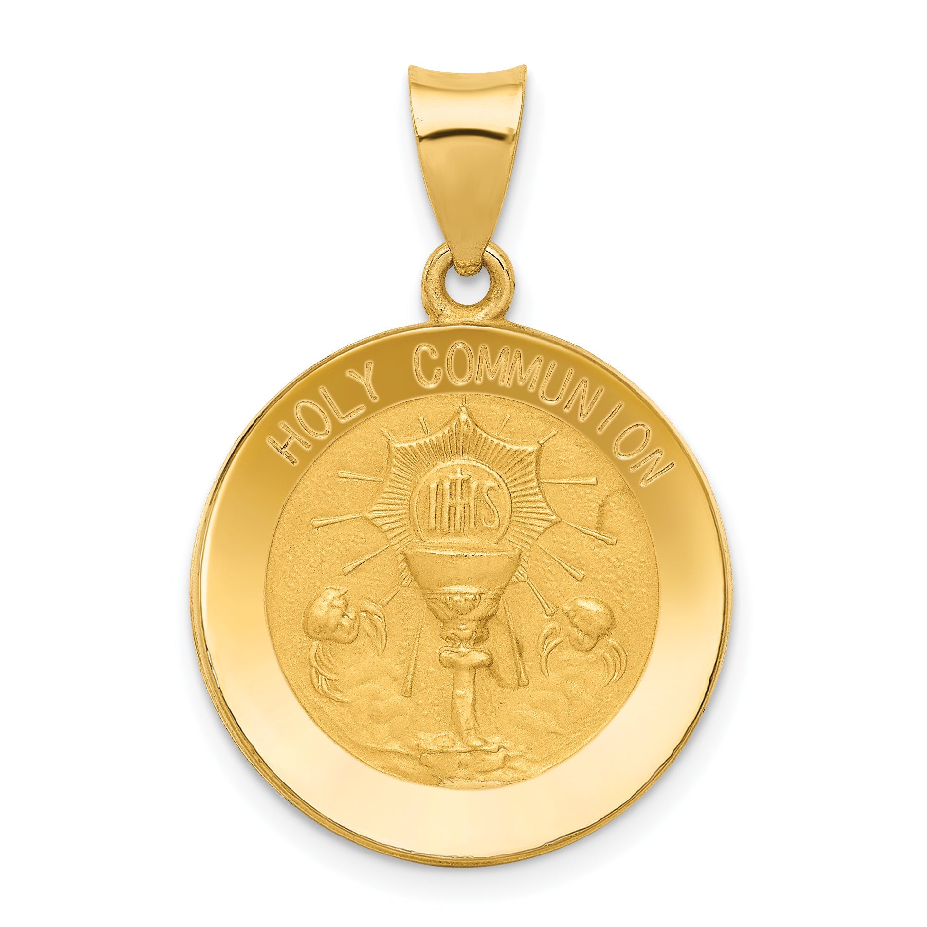 14K Yellow Gold Holy Communion Medal Hollow Pendant