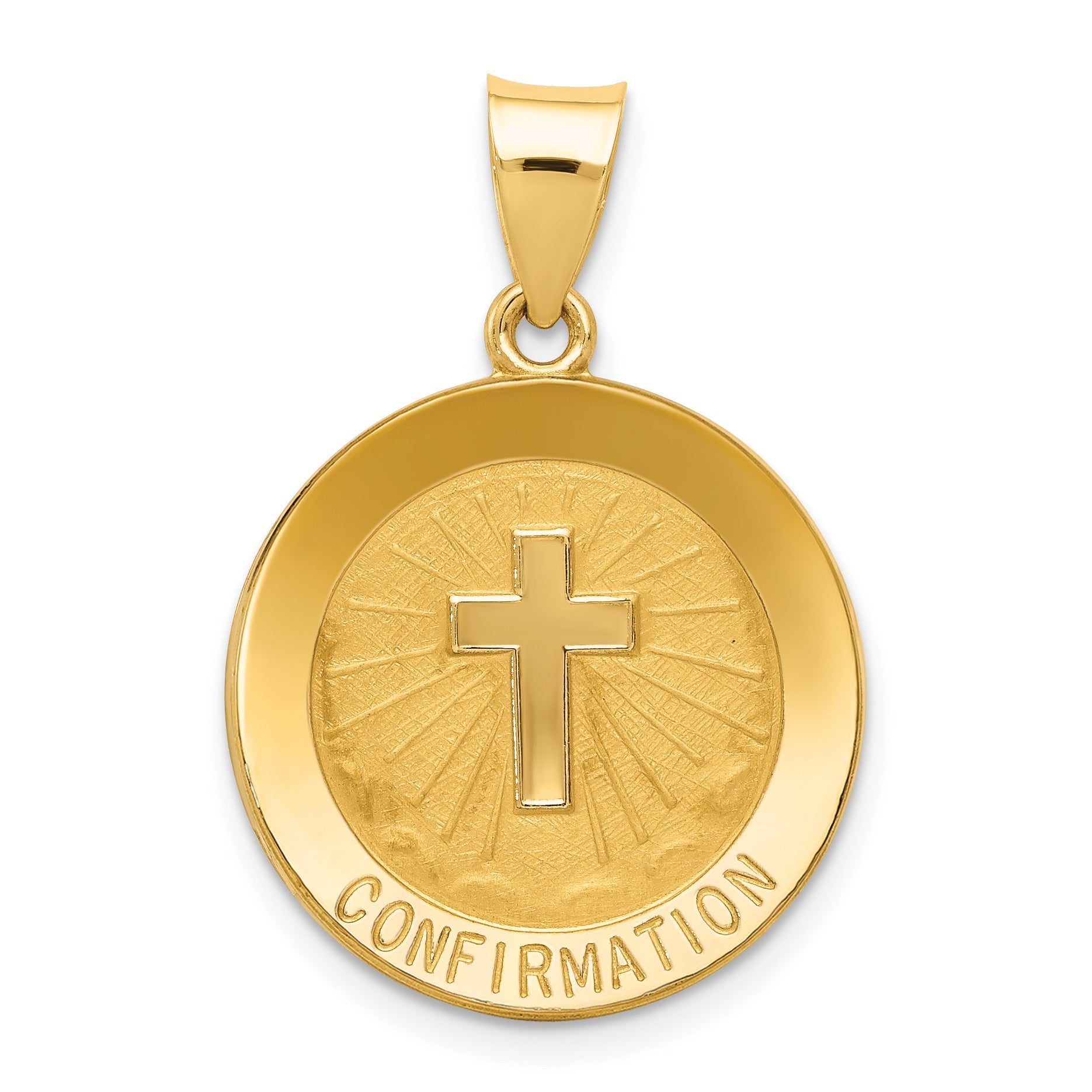 14K Yellow Gold Confirmation Medal Hollow Round Pendant
