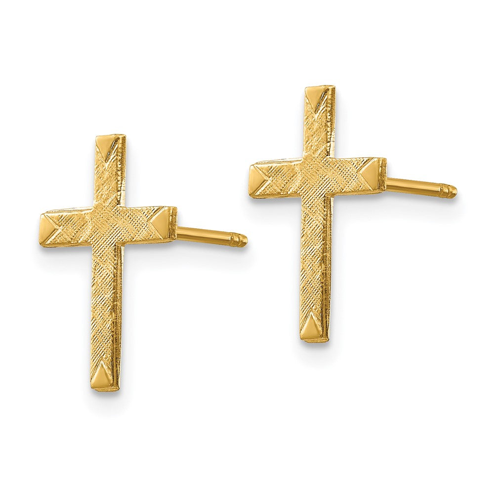 14K Yellow Gold Brushed Finish Cross Earrings