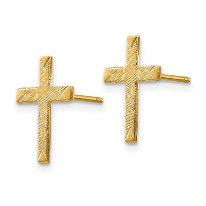 14K Yellow Gold Brushed Finish Cross Earrings