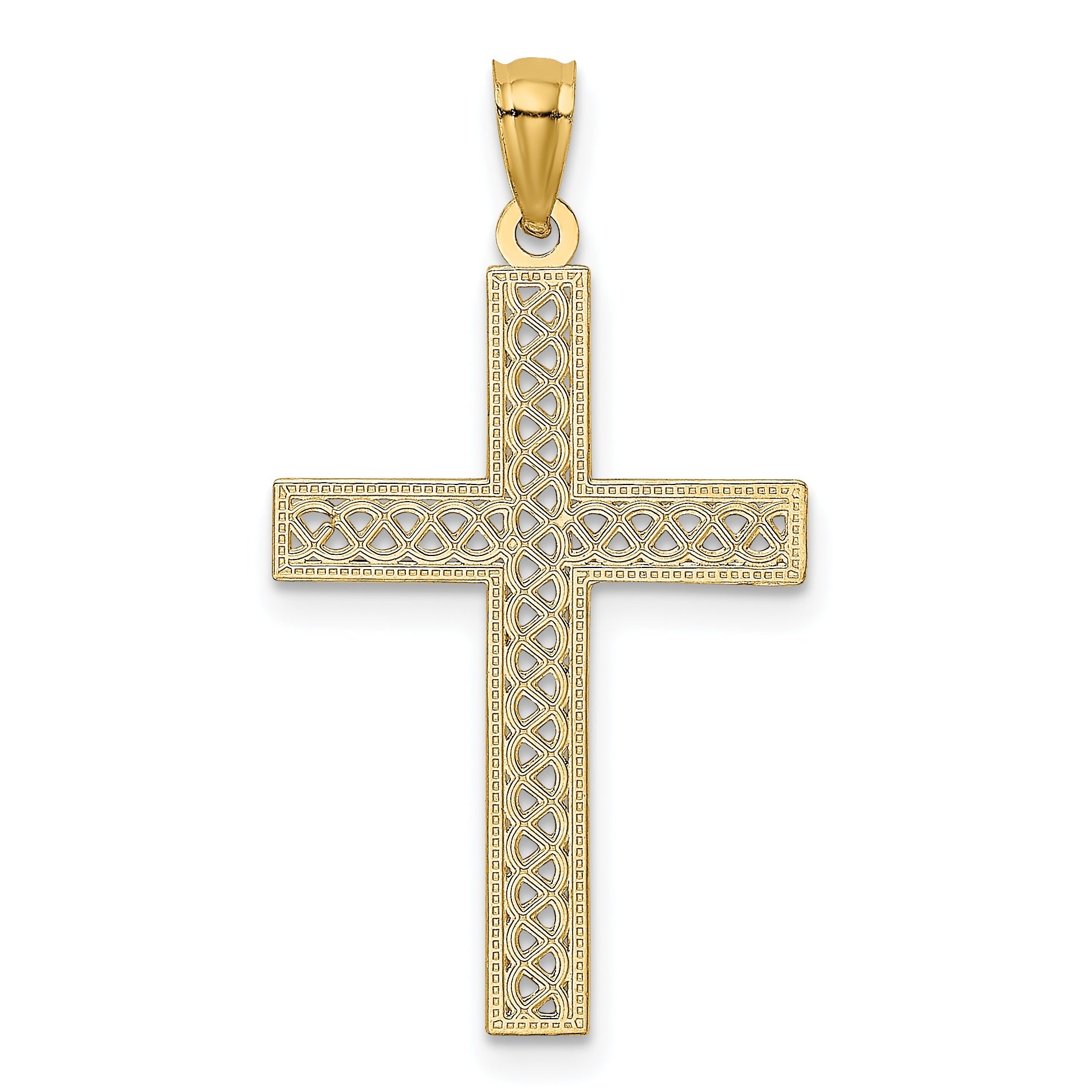 14K Yellow Gold Diamond-Cut Filigree Cross Pendant
