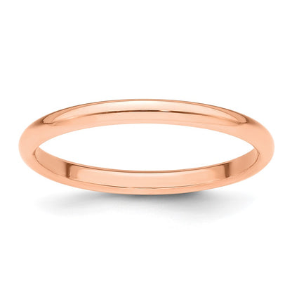 14K Rose Gold 2mm Half Round Wedding Band Size 9.5