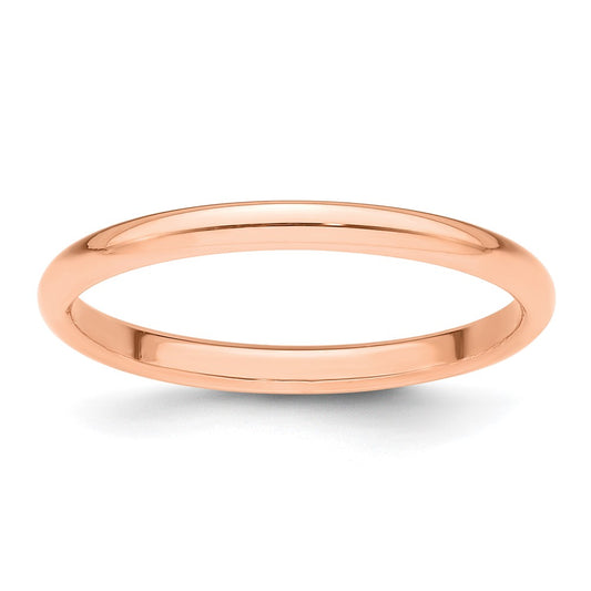 14K Rose Gold 2mm Half Round Wedding Band Size 9.5
