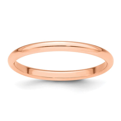 14k Rose Gold 2mm Half Round Wedding Band Ring