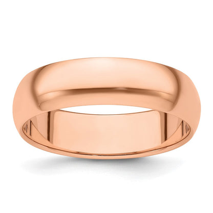 14k Rose Gold 6mm Half-Round Wedding Band Ring
