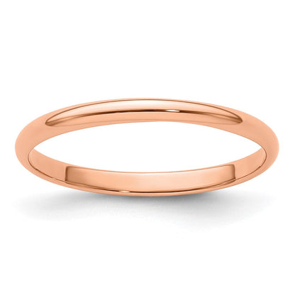 14k Rose Gold 2mm Lightweight Half Round Wedding Band Ring