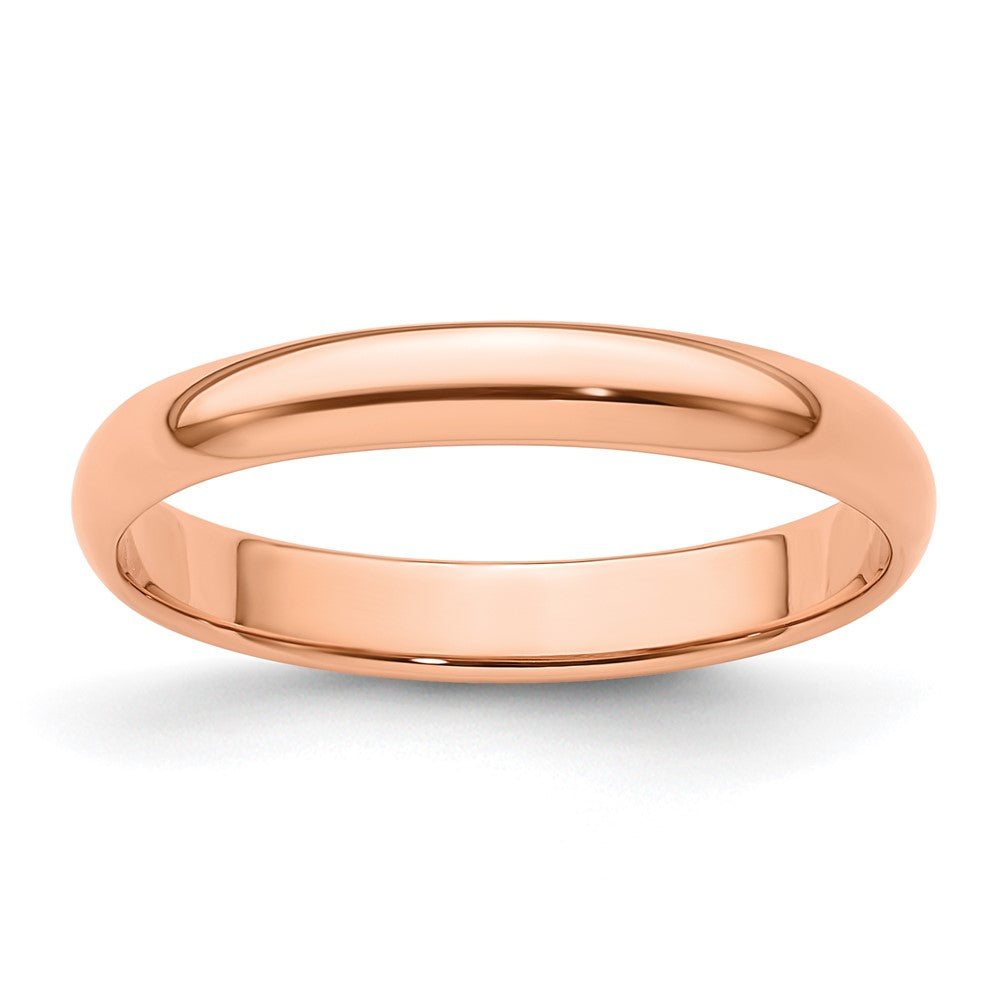 18k Rose Gold 3mm Lightweight Half Round Wedding Band Ring