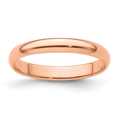 14k Rose Gold 3mm Lightweight Half Round Wedding Band Ring