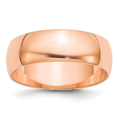 14k Rose Gold 6mm Lightweight Half Round Wedding Band Ring