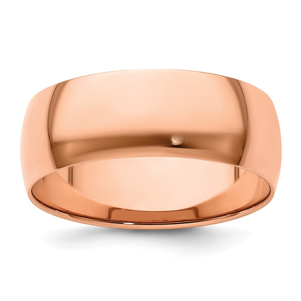 18k Rose Gold 8mm Lightweight Half Round Wedding Band Ring