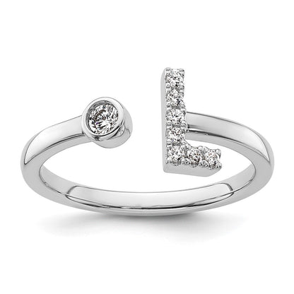 14k White Gold 1/8 Ct. Lab Grown Diamond VS/SI+ G+ Initial L Adjustable Ring