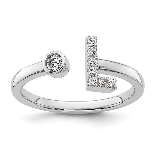 14k White Gold 1/8 Ct. Lab Grown Diamond VS/SI+ G+ Initial L Adjustable Ring