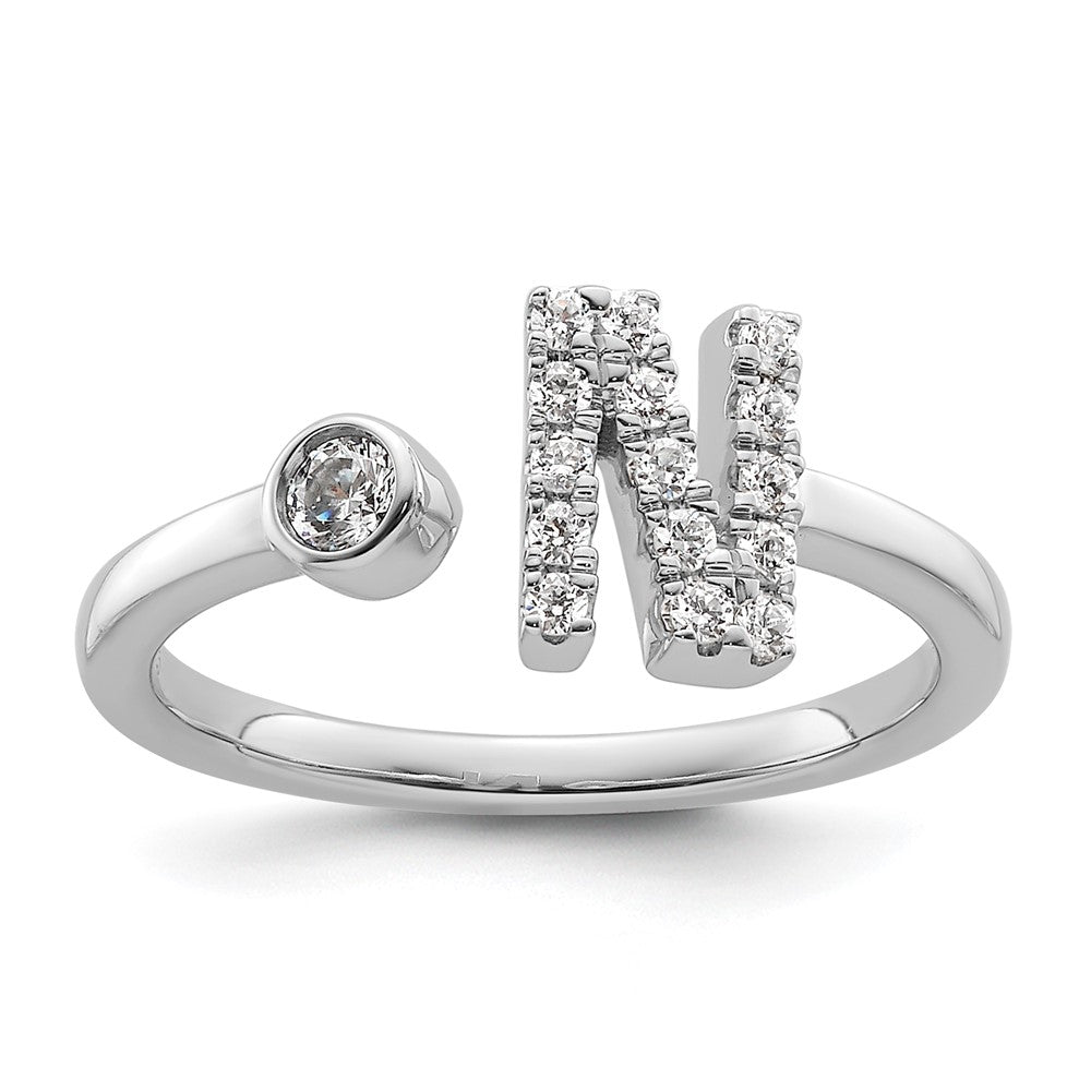 14k White Gold 1/5 Ct. Lab Grown Diamond VS/SI+ G+ Initial N Adjustable Ring