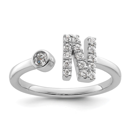 14k White Gold 1/5 Ct. Lab Grown Diamond VS/SI+ G+ Initial N Adjustable Ring