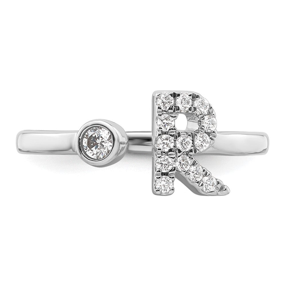 14k White Gold 1/5 Ct. Lab Grown Diamond VS/SI+ G+ Initial R Adjustable Ring