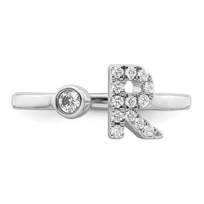14k White Gold 1/5 Ct. Lab Grown Diamond VS/SI+ G+ Initial R Adjustable Ring
