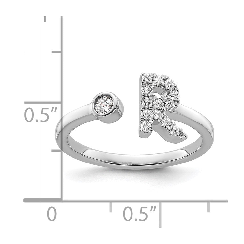 14k White Gold 1/5 Ct. Lab Grown Diamond VS/SI+ G+ Initial R Adjustable Ring