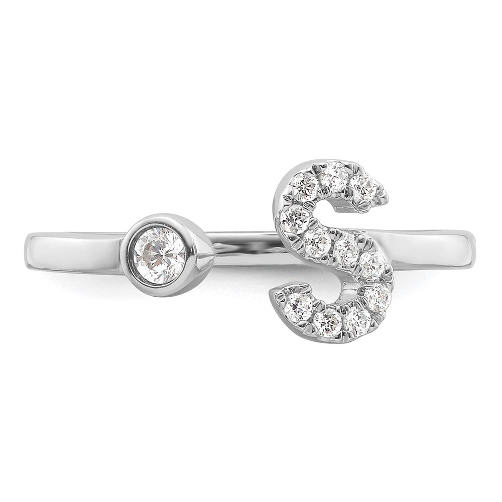 14k White Gold 1/6 Ct. Lab Grown Diamond VS/SI+ G+ Initial S Adjustable Ring