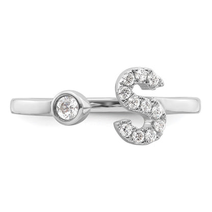 14k White Gold 1/6 Ct. Lab Grown Diamond VS/SI+ G+ Initial S Adjustable Ring