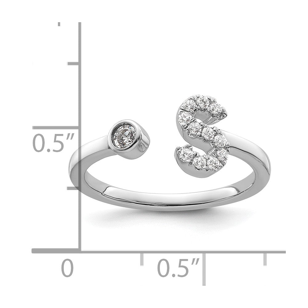 14k White Gold 1/6 Ct. Lab Grown Diamond VS/SI+ G+ Initial S Adjustable Ring