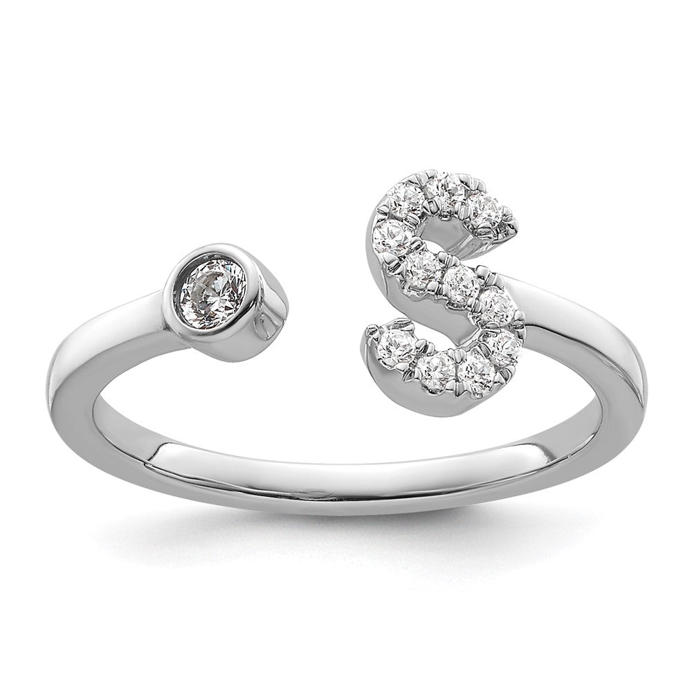 14k White Gold 1/6 Ct. Lab Grown Diamond VS/SI+ G+ Initial S Adjustable Ring