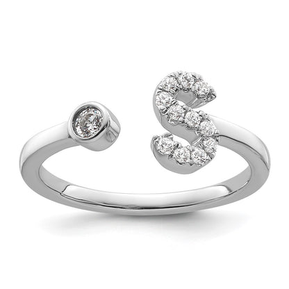 14k White Gold 1/6 Ct. Lab Grown Diamond VS/SI+ G+ Initial S Adjustable Ring