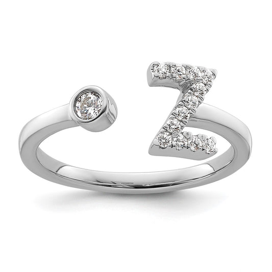 14k White Gold 1/5 Ct. Lab Grown Diamond VS/SI+ G+ Initial Z Adjustable Ring
