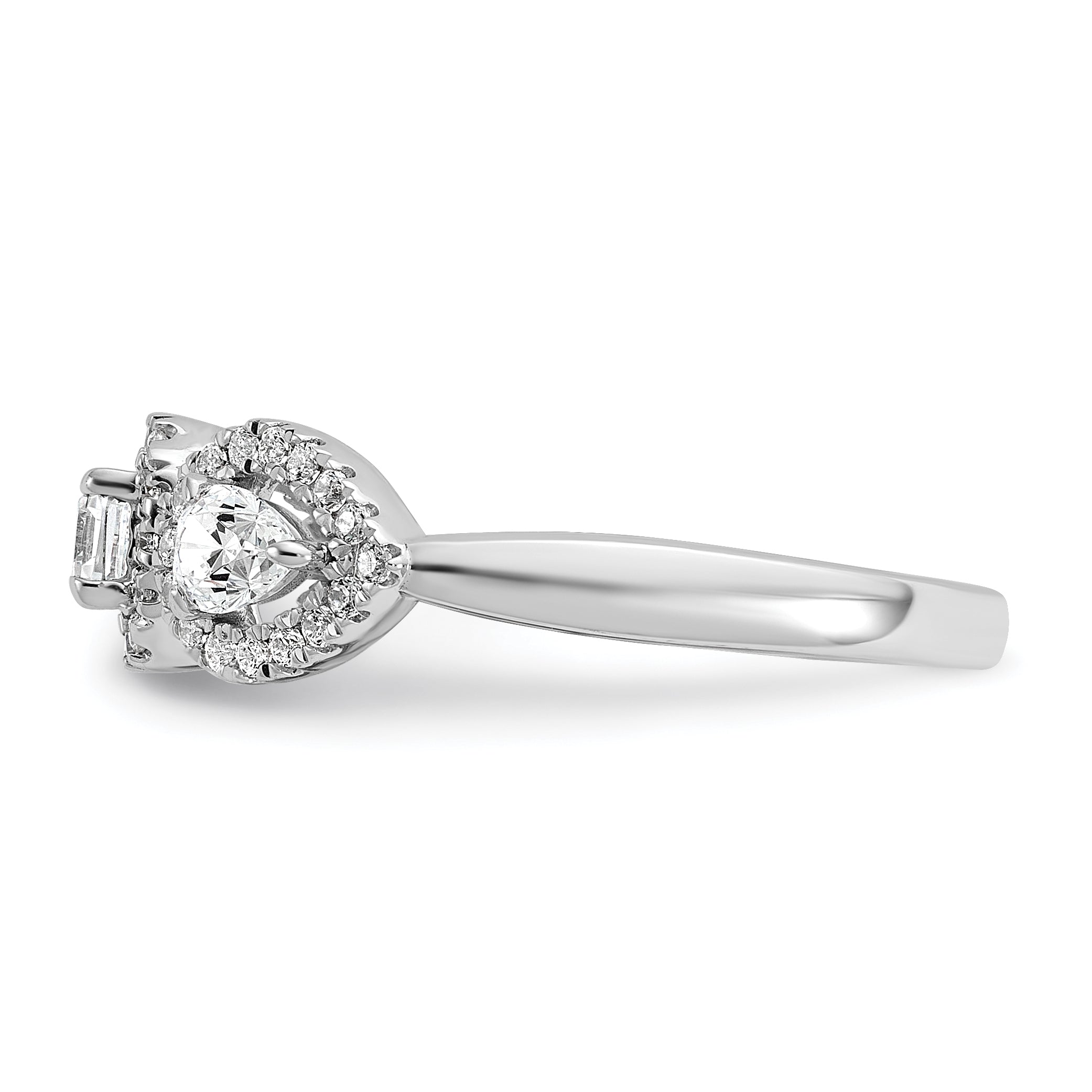 14k White Gold 5/8 Ct. Lab Grown Diamond VS/SI+ G+ Three Stone Emerald and Pear Engagement Ring
