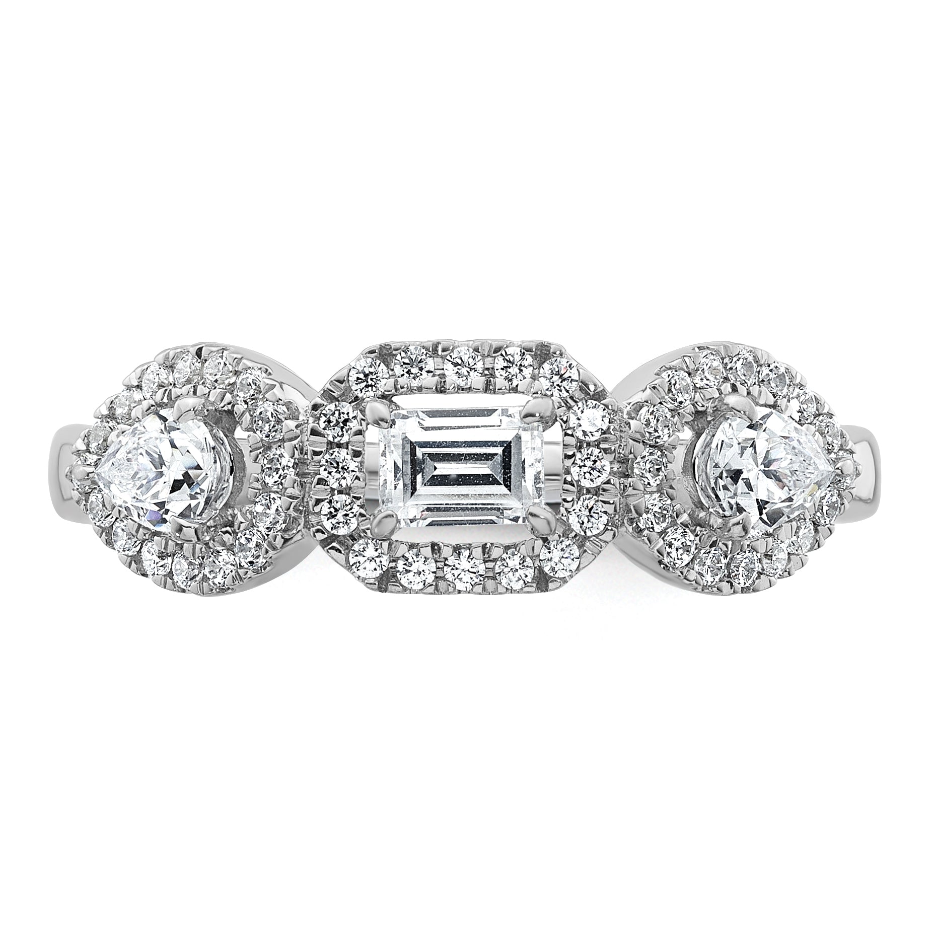 14k White Gold 5/8 Ct. Lab Grown Diamond VS/SI+ G+ Three Stone Emerald and Pear Engagement Ring