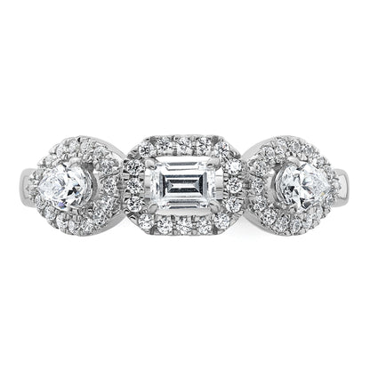 14k White Gold 5/8 Ct. Lab Grown Diamond VS/SI+ G+ Three Stone Emerald and Pear Engagement Ring