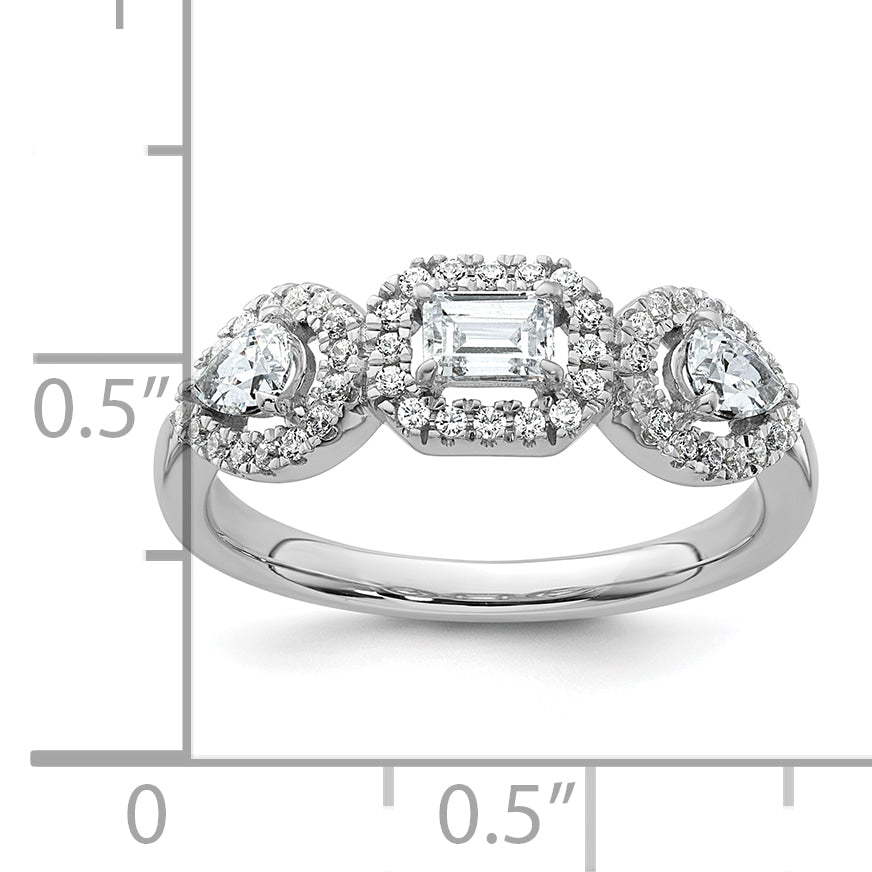 14k White Gold 5/8 Ct. Lab Grown Diamond VS/SI+ G+ Three Stone Emerald and Pear Engagement Ring