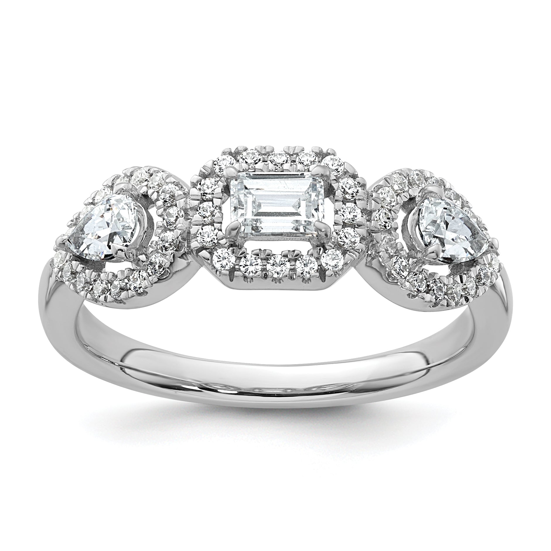14k White Gold 5/8 Ct. Lab Grown Diamond VS/SI+ G+ Three Stone Emerald and Pear Engagement Ring