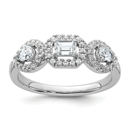 14k White Gold 5/8 Ct. Lab Grown Diamond VS/SI+ G+ Three Stone Emerald and Pear Engagement Ring