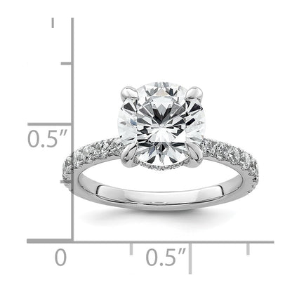 14K White Gold 3 1/2 Carat Lab Grown Diamond Vs/Si+ G+ Complete Flair Round Engagement Ring (Size 7 Only)