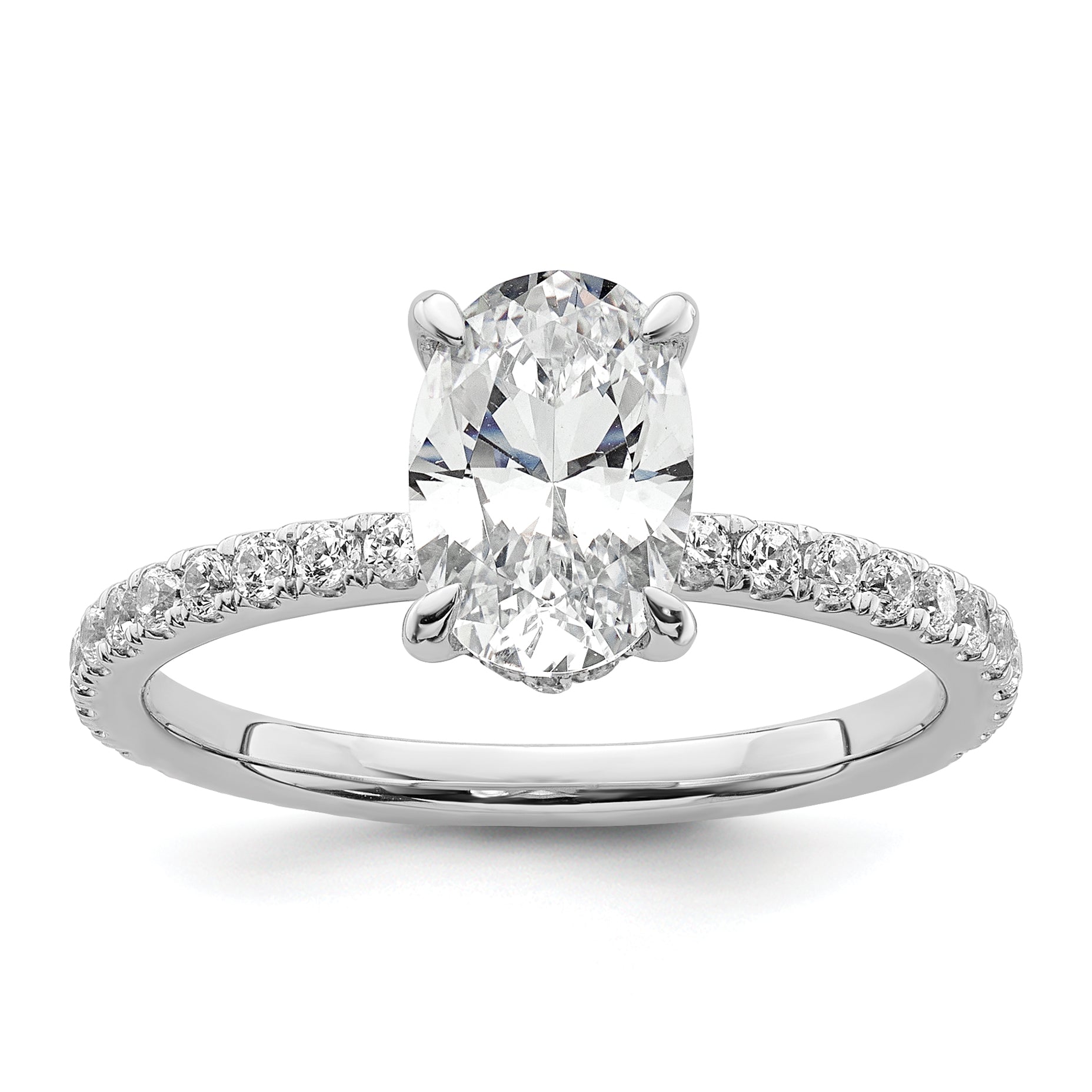 14k White Gold 3/8 Ct. Lab Grown Diamond VS/SI+ G+ 1 1/2 Ct. center Flair Oval Engagement Ring