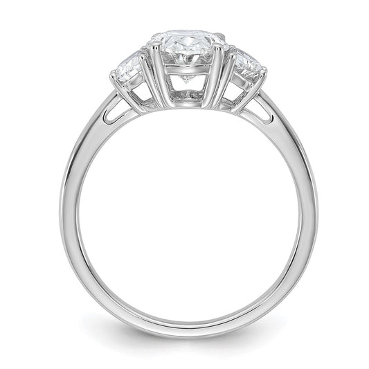 14K White Gold 2 carat Certified Lab Grown Diamond VS/SI+ G+ Complete Oval and Half Moon Three Stone Engagement Ring