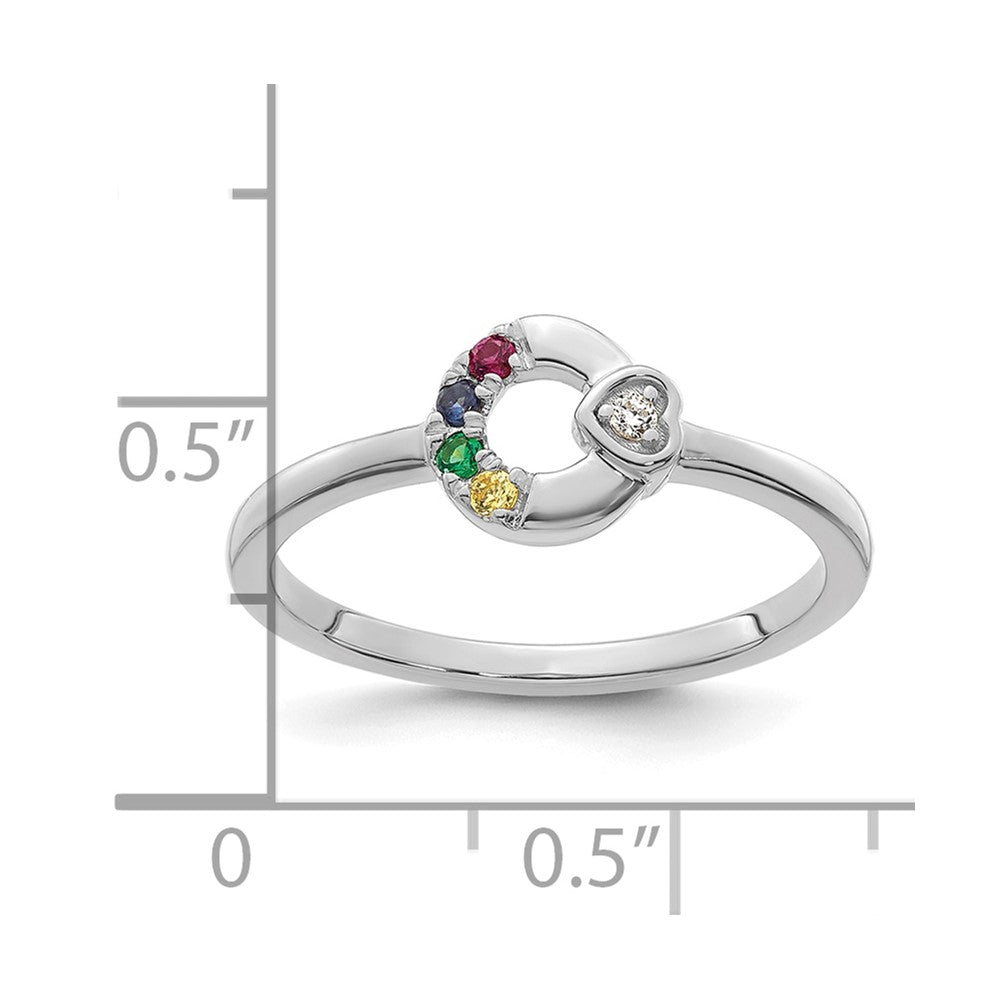 14K White Gold Diamond Heart with 4 Synthetic Birthstone Mother's Circle Ri