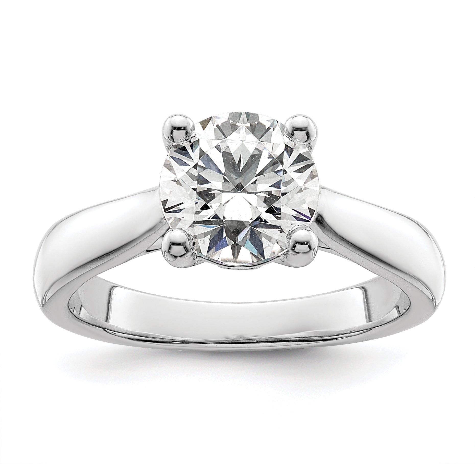 14K White Gold (Holds 2 Carat (8.20 mm) Round) 4 Prong With 1/20 Diamond Semi Mount Engagement Ring