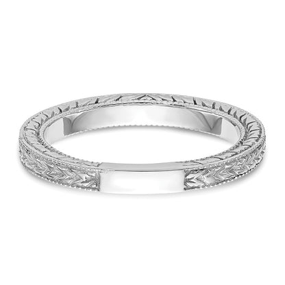 14K White Gold Etched Wedding Band