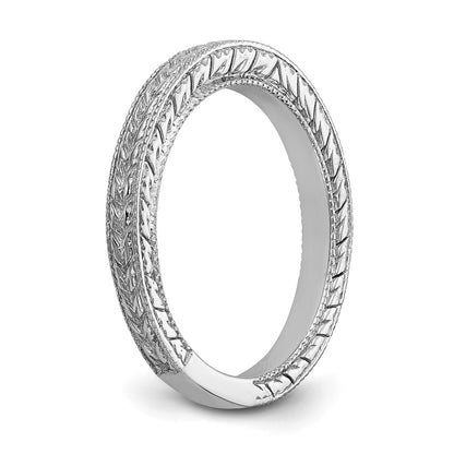 14K White Gold Etched Wedding Band
