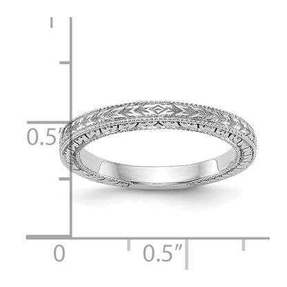 14K White Gold Etched Wedding Band