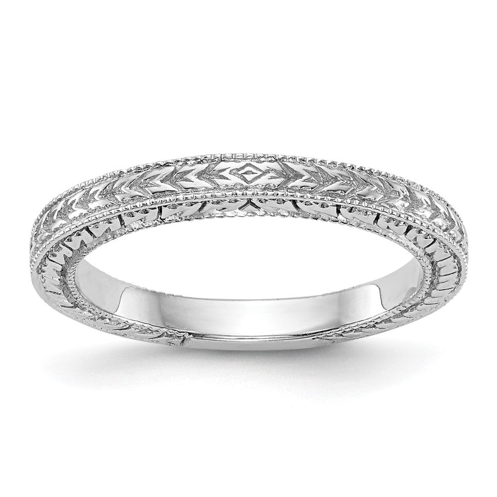 14K White Gold Etched Wedding Band