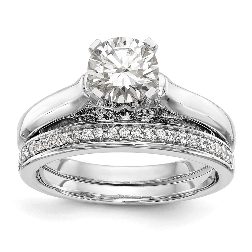 14k White Gold Peg Set Simulated Diamond Engagement Ring
