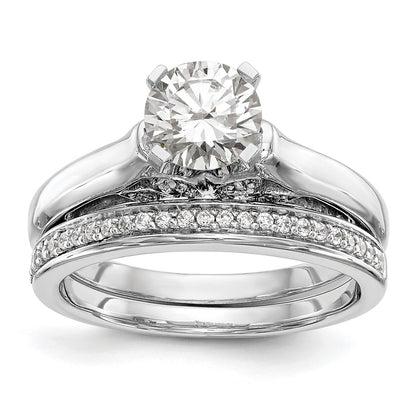 14k White Gold Peg Set Simulated Diamond Engagement Ring
