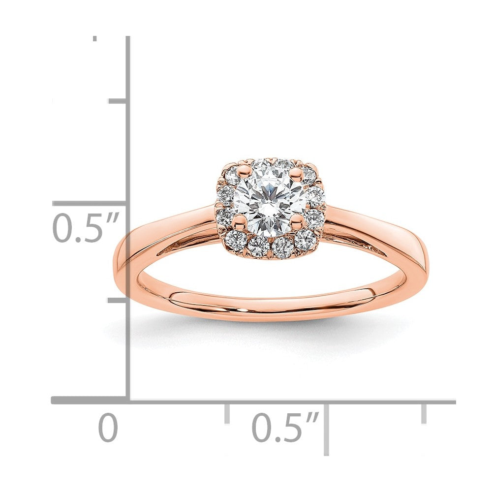 0.38ct. CZ Solid Real 14k Rose Round Halo Engagement Ring