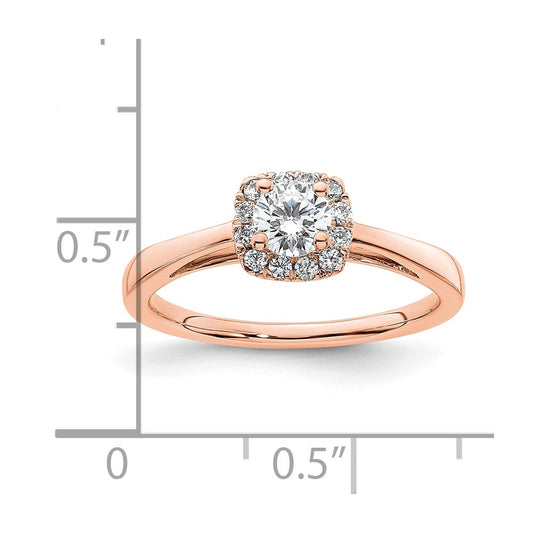 0.38ct. CZ Solid Real 14k Rose Round Halo Engagement Ring