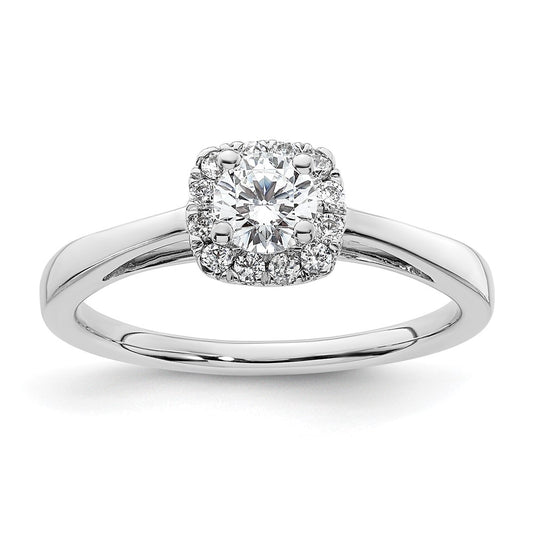 14k White Gold Round Halo Simulated Diamond Engagement Ring